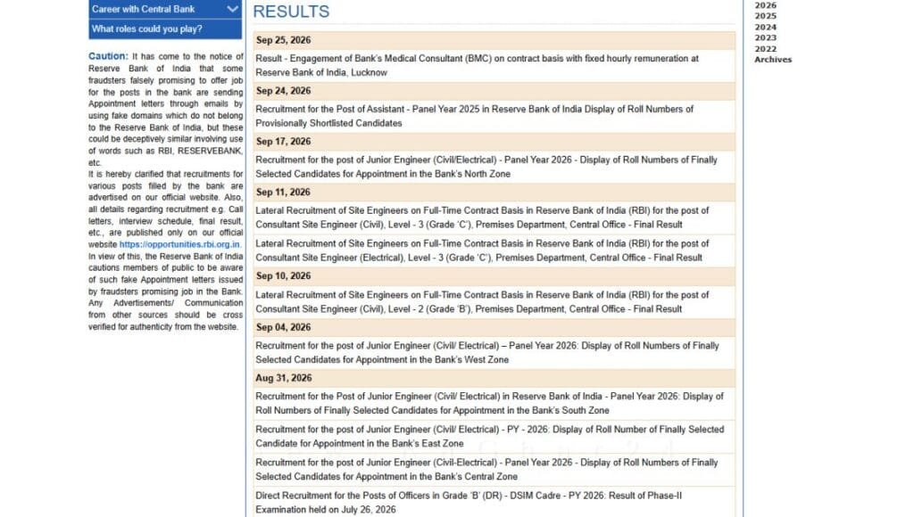 RBI Assistant Mains Result 2026